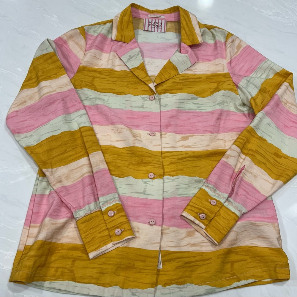 Scotch & Soda Amsterdam Striped Pink and Gold Button-Up Long Sleeve Shirt Size S